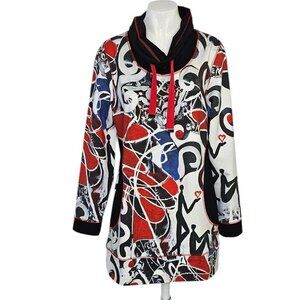 Simply Art by Dolcezza Lovely Lovers Art Tunic Top, Cowl Neck, Long Sleeve,Small